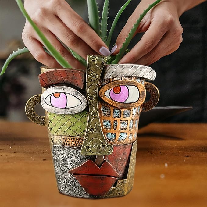 Abstract Face Planters Pots Head,Unique Head Planter for Indoor Plants,Funny Face Flower Pot,Colorful Plant Pots for Outdoor Garden Deco and Home Art Decoration(Classic)
