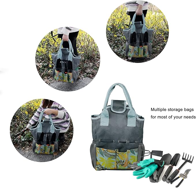 Garden Tool Storage Bag with Handles Plant Tool Set Kit,heavy-duty gardening bag with 8 pockets,gardening tool storage bag (gardening tools not included)…