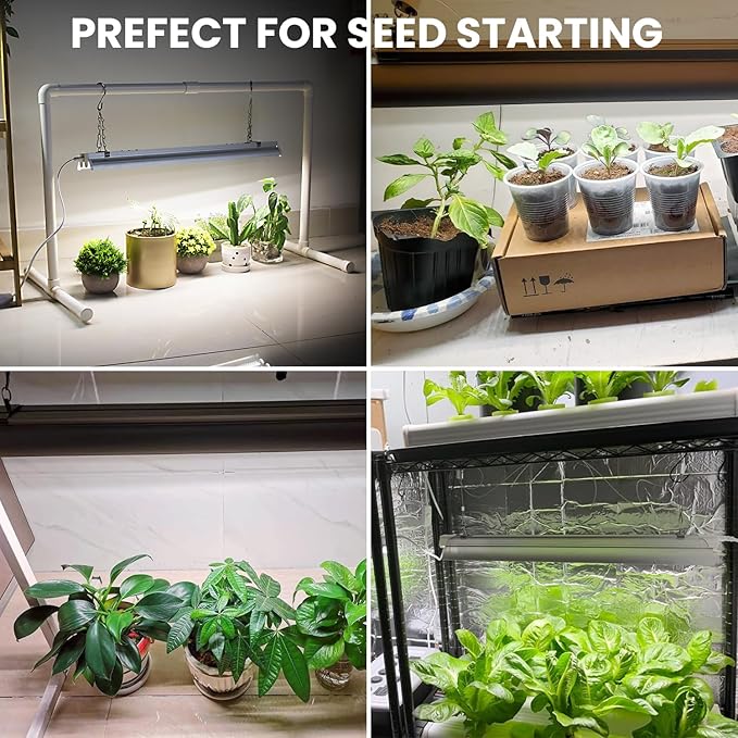 wolezek Grow Lights for Seed Starting with Stand, 2ft T5 144 LEDs Full Spectrum Seedling Grow Light for Indoor Plants, 32W High Output Seed Starter Light Kit, Height Adjustable, ON-Off Switch