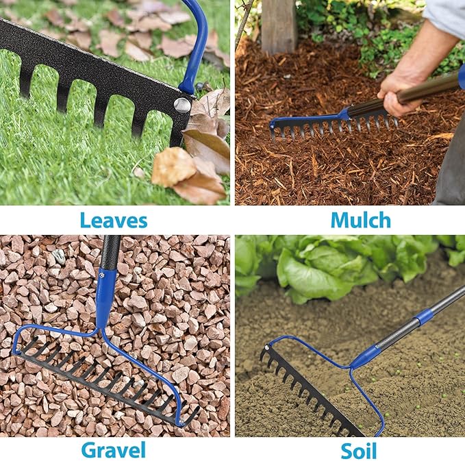 Garden Rake, 72 inch Heavy Duty Rakes for Lawns, Metal Bow Rake with 14 Tine High Carbon Steel Tines for Gardening, Loosening Soil, Flatting Mulch, Leveling Rock, Anti-Rust Landscaping Tools
