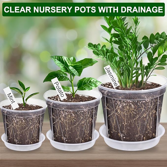 12 Pack Clear Nursery Pots 4/5/6 Inch Clear Plastic Plant Pots with Drainage Holes Clear Planters Flower Pots for Indoor Plants