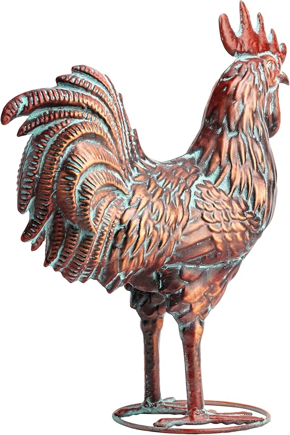 Garden Rooster Statues,15.7" L x 18.8" H Outdoor Metal Chicken Figurines,Antique Copper Chicken Sculptures & Statues Ornaments,3D Large Yard Rooster Decor for Home Kitchen Patio Farm