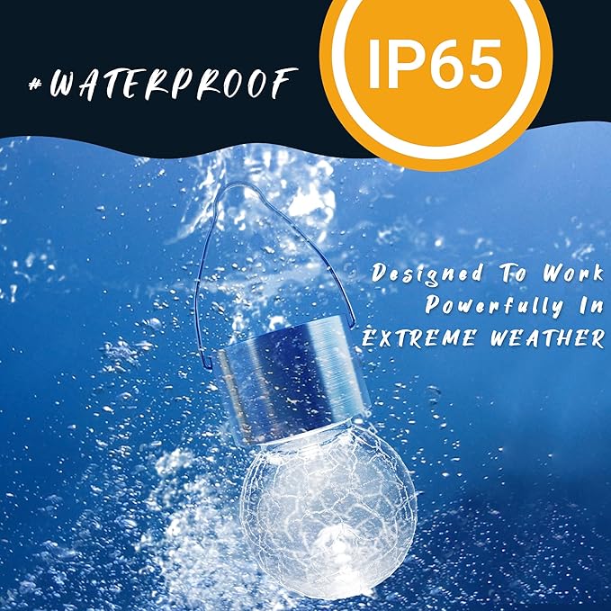 GIGALUMI 8 Pack Solar Hanging Lights, Christmas Decoration Lights with Multi-Color Changing Cracked Glass Hanging Ball Solar Outdoor Lights Waterproof Solar Lanterns for Garden, Yard, Patio, Lawn