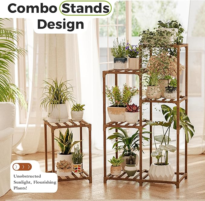 Bamworld Plant Stand Indoor Corner Plant Shelf Wood Plant Holder for Multiple Plants Tall Flower Stands Plants Table Rack Garden Patio Lawn Window 03H