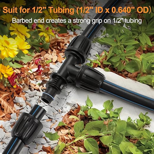 25 Pieces 1/2 Inch Drip Irrigation Fittings Kit, 1/2'' Drip Line Anti-Drop Barbed Locked Nut Connectors for Drip Irrigation System 1/2 Inch Drip Irrigation Tubing
