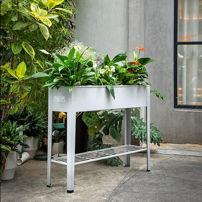 Metal Raised Garden Bed,Raised Planter Box with Legs,Herbs and Vegetables Planter Suitable for Outdoor Patio Deck and Porch (Gray)