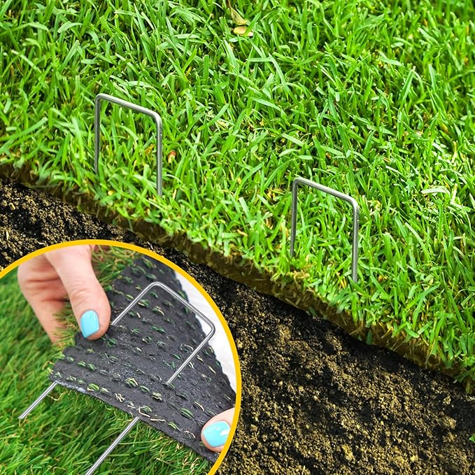 CEWOR 100 Pack Landscape Staples 4 Inches, Galvanized Garden Stakes Landscape Staples Fabric Pins Lawn Stakes for Barrier Fabric, U-Type Heavy Duty