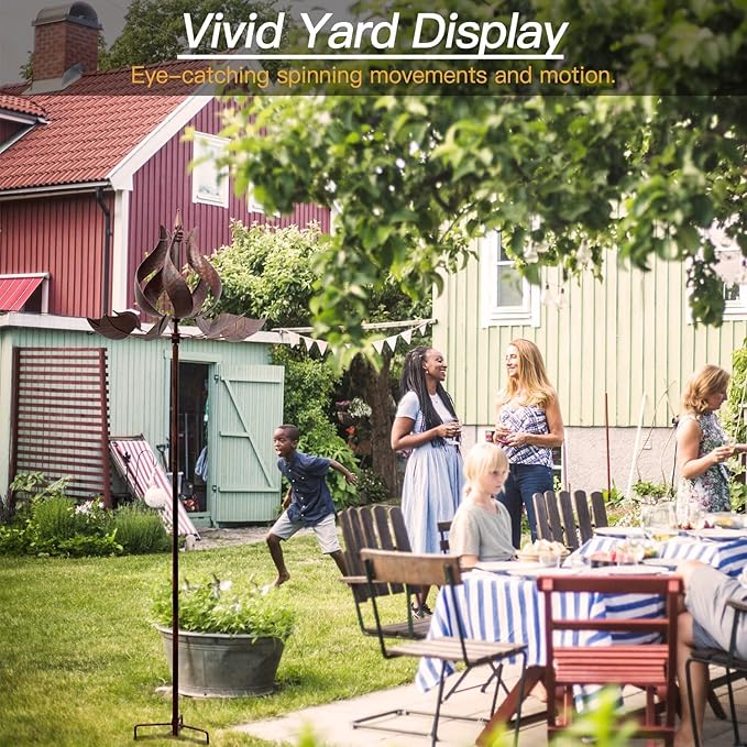 Yard Garden Wind Spinners - Large Tulip Outdoor Metal Wind Spinners with Stake, Yard Art Lawn Garden Decor (24" W x 73" H)