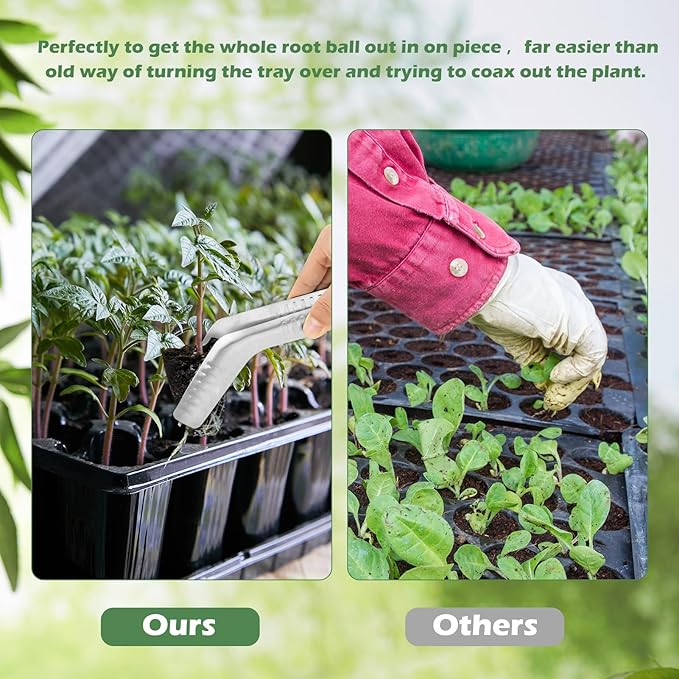 1PCS Seedling Transplant Tongs Stainless Steel Seedling Starters Remove Tongs Seedling Transplanting Tool Seedling Easy Transplanter with Anti-Slip Grasp Tips to Reduce Damage to Roots