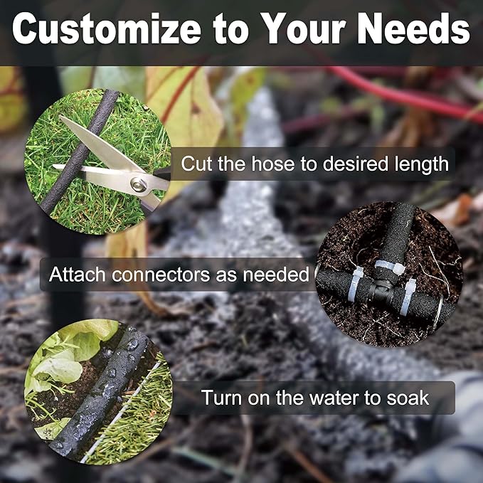 Durable Soaker Hose for Garden: 1/2" Diametere with Drip Irrigation Fittings Kit - Save 70% Water For Lawn/Flower beds/Vegetable (50FT)