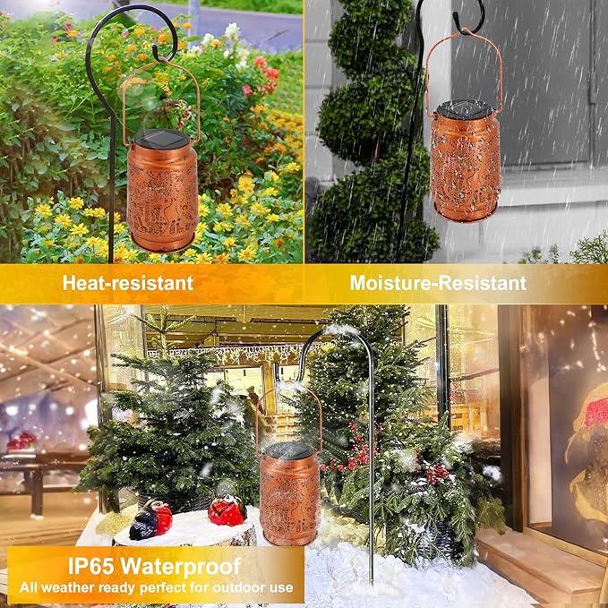 Outdoor Solar Lanterns Waterproof - Metal Hanging Solar Lights Outdoor Decorative, Solar Powered Lamp for Patio Yard Garden Decor, Christmas Birthday Gifts for Women Mom (4 Pack, Owl Shape)