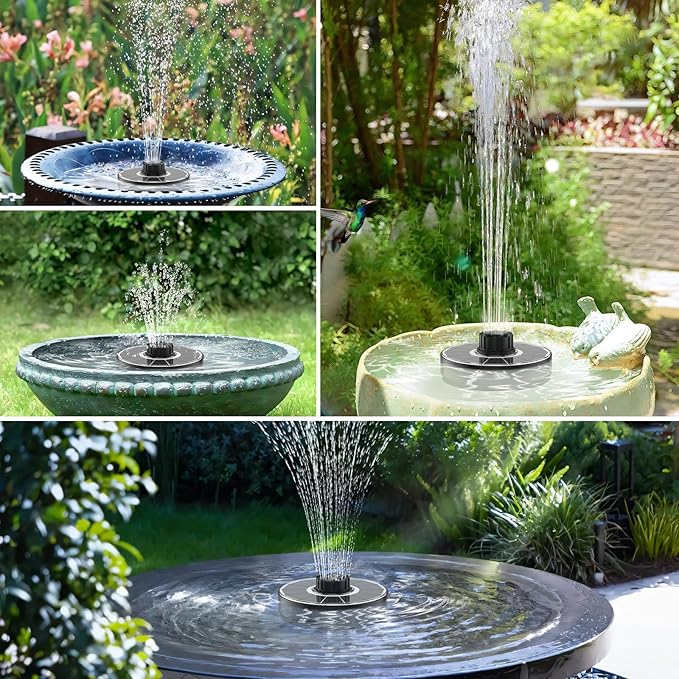 Solar Fountain Pump, Upgrade 1.8W Solar Fountain for Bird Bath with 6 Spray Patterns, Floating Solar Powered Water Fountain Pump for Bird Bath, Garden, Pond, Pool, Outdoor