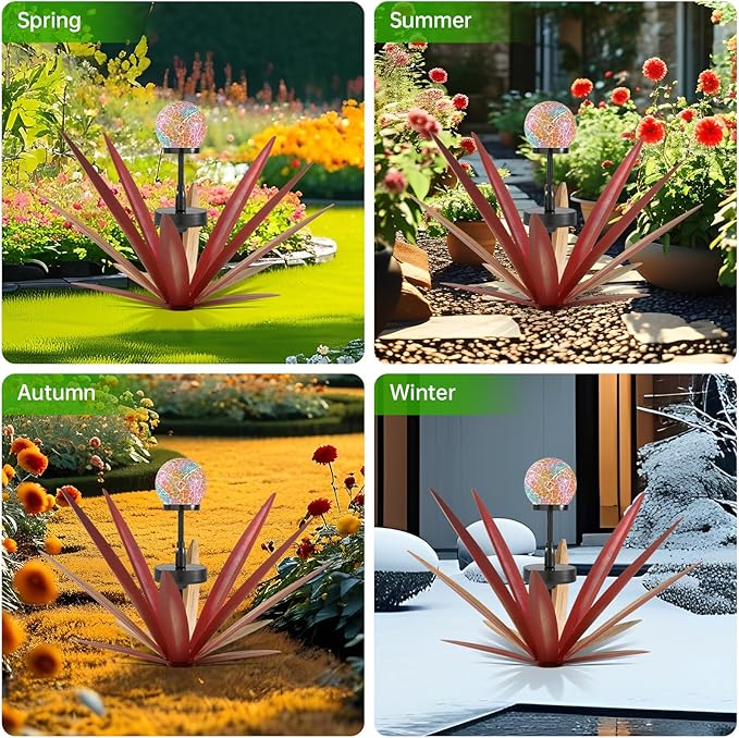 Tequila Rustic Sculpture Metal Yard Decor Hand Painted Metal Agave Garden Statue Red 2PCS