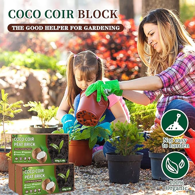 Coco Coir Bricks Potting Soil, 3 Pack Natural Organic Compressed Coconut Fiber Soil Alternative to Peat Moss for Indoor Outdoor Plants Gardening Flowers Vegetables and Herbs