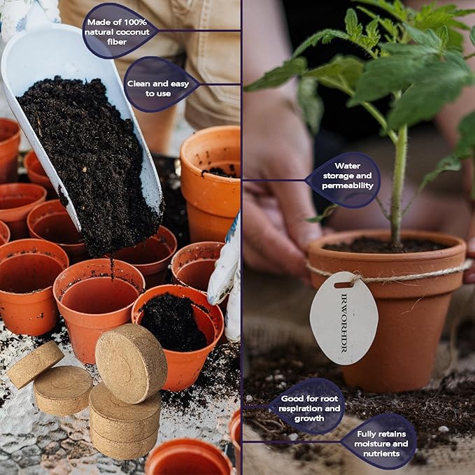 105 Pcs 50mm Compressed Coconut Coir Potting Soil,Coco Coir Pellets for Plants,Coco Fiber Pellets for Planting, Garden, Bonsai, Vegetables & Flower
