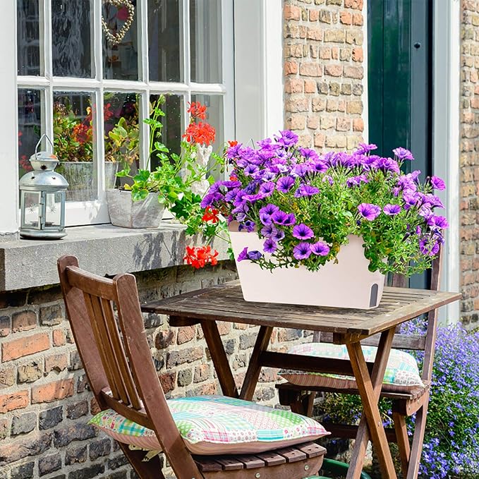 OurWarm Windowsill Herb Planter Box, Set of 3, Self Watering Plant Pots, 10.5 Inch Rectangular Planter Pots, Decorative Garden Flower Pots for indoor plants, Herbs, Vegetables, Flowers (3 Colors)