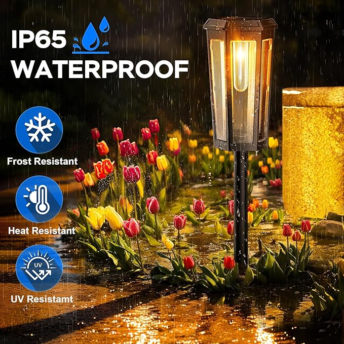 Solar Pathway Lights Outdoor, 6 Pack Garden Lighting, P65 Waterproof Solar Lights for Walkway, Driveway, Patio, Landscape- (Warm Light)