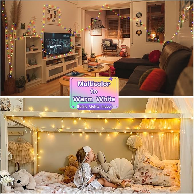 JMEXSUSS 200 LED Christmas String Lights Outdoor Waterproof, 66ft Color Changing String Lights Plug in, Warm White & Multicolor Christmas Lights for Trees Yard Wedding Xmas Party