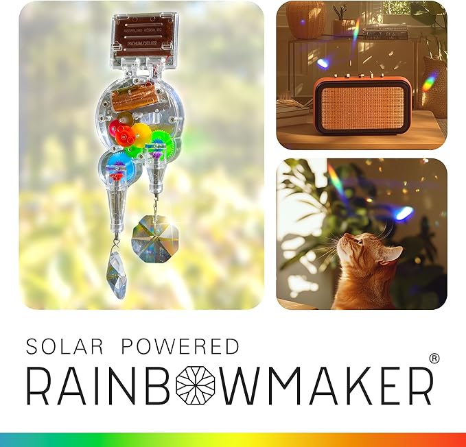 Kikkerland Solar Powered Rainbow Maker – Prism Suncatcher, Fun Home Window Decor – Unique Gift for Christmas & Birthdays – Double Crystal