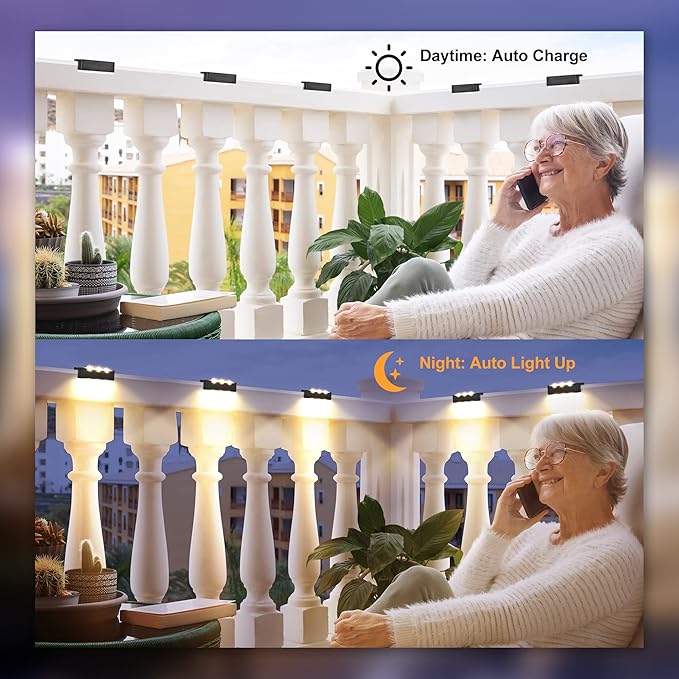 SOLPEX Solar Fence Lights, 6 LEDs Solar Lights Outdoor Waterproof Solar Powered for Deck, Stair, Front Porch, Balcony, Walkway, Garden, Yard, Patio, Pool Decor, IP65 Waterproof (16 Pack, Warm White)