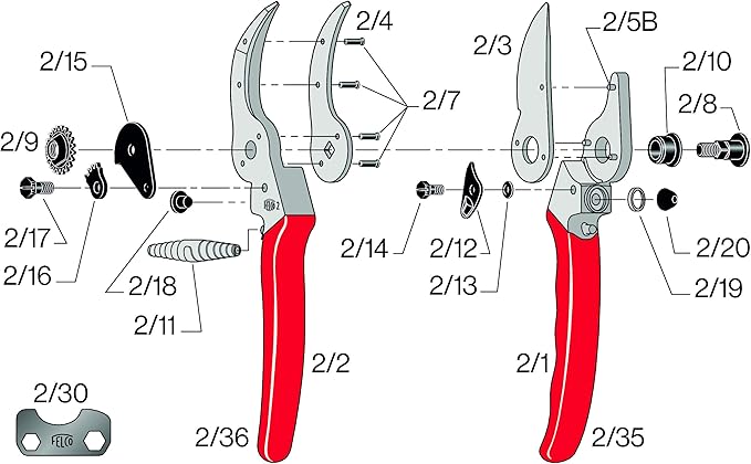 FELCO F-2 068780 Classic Manual Hand Pruner, F 2, Red