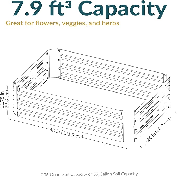 Sunnydaze 11.75" H Raised Metal Garden Bed - Galvanized Raised Garden Bed Outdoor for Vegetables and Flowers - Woodgrain - 4' x 2' Silver