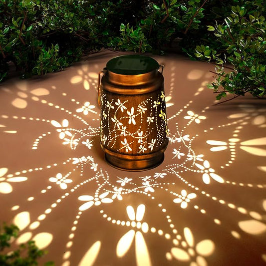 Dragonfly Solar Lanterns Outdoor Hanging, Hollowed-Out Metal Waterproof LED Garden Decor Light for Patio Yard Pathway Lawn Front Porch Tree, Christmas Thanksgiving Birthday Gifts for Women Mom Grandma