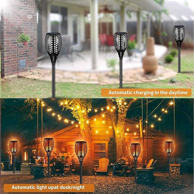 Solar Torch Light 4 Pcs Solar Lights Outdoor 96 LED Upgraded Waterproof Landscape Garden Pathway Light with Vivid Dancing Flickering Flames Auto On/Off Dusk to Dawn for Garden Pathway Yard Decoration