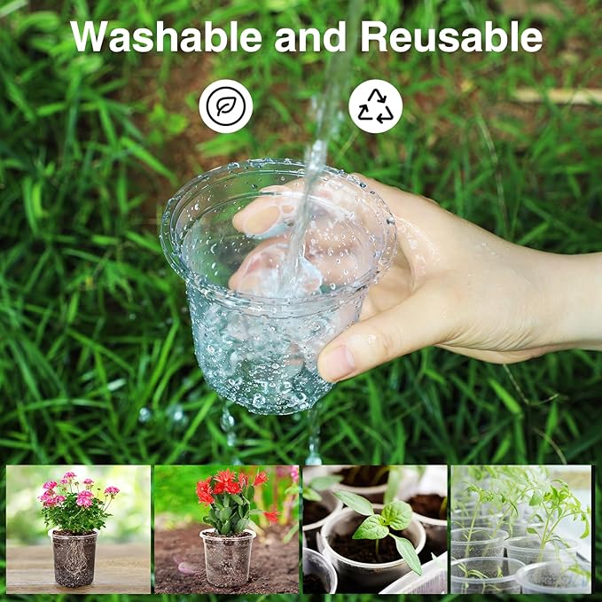 Bonviee Clear Nursery Pots for Plants, 6.7/5/4/3.5 Inch Reinforced Clear Nursery Pots with Drainage Hole, 36 Packs Transparent Plastic Plant Pot Seedling Planter Seed Starter Flower