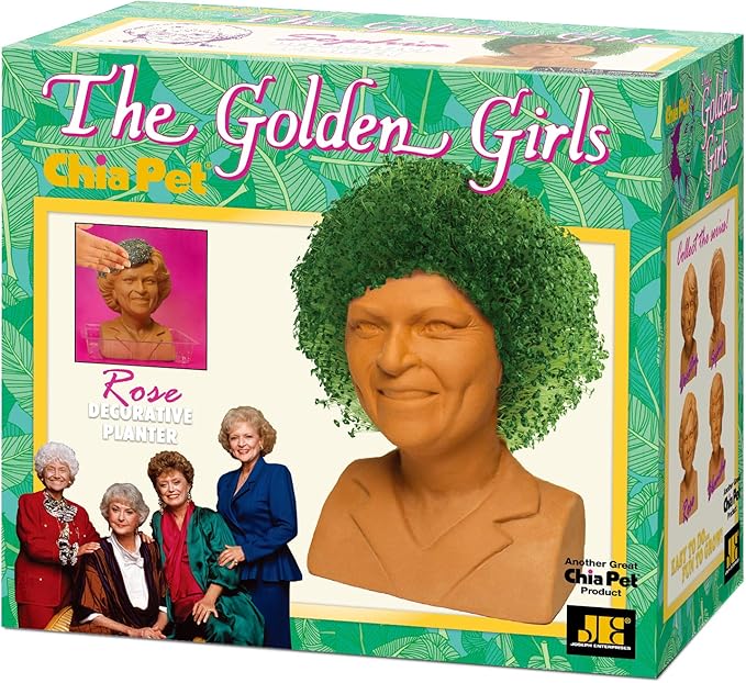 Chia Pet Golden Girls - Rose with Seed Pack, Decorative Pottery Planter, Easy to Do and Fun to Grow, Novelty Gift, Perfect for Any Occasion