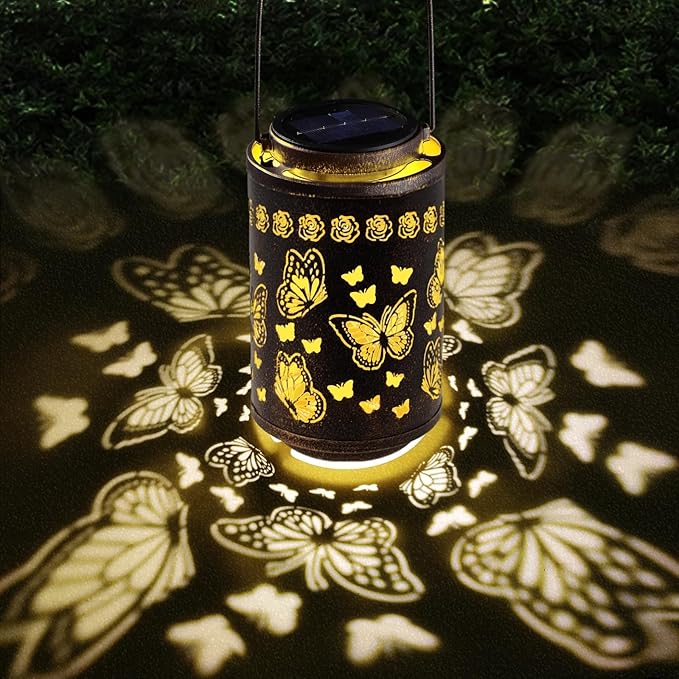 Solar Lanterns Outdoor Waterproof Butterfly Metal Garden Lights, Hanging Decor for Patio, Yard, Fence, Porch, Pathway, Gifts for Women, Mom, Grandma, Unique Mother’s Day
