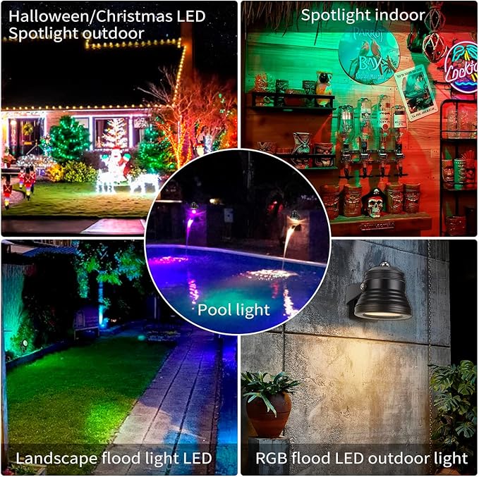 Smart Outdoor Lights,15w Backyard Lights with US Plug,12V APP Control Colored Spotlights with Waterproof,Dimmable Garden Lights with Timer,Outdoo Lights for Yard with Music Sync（NO Remote）