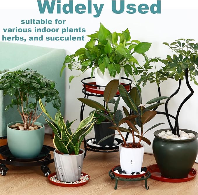 12 Pack Bottom 8 Inch Plant Saucers for Indoors Outdoors Plastic Plant Water Catcher Trays No Holes Round Flower Pot Drip Trays for Pots Base Heavy Duty Plant Pot Saucers Water Drainage Trays, Black