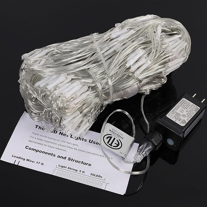 WATERGLIDE Outdoor Christmas Net Lights, 12FT x 5FT 360 LED Mesh String Light with 8 Lighting Mode, Connectable Waterproof Lights for Garden Tree Bushes, Valentines Wedding Party Decorations, Red