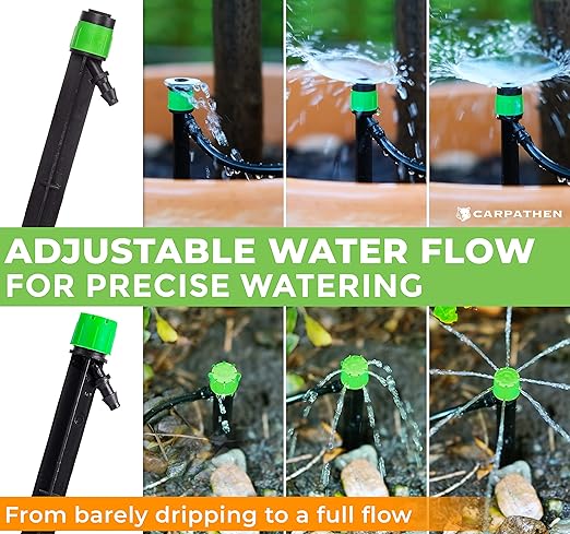CARPATHEN 12pcs Drip Irrigation Emitters - Compatible with ¼ inch Drip Irrigation Tubing - 360 Degree Adjustable Flow Garden Irrigation Drippers for Drip Irrigation System - Spare Parts Included