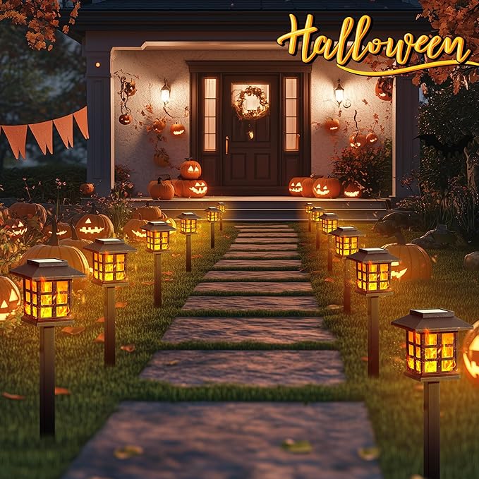 GIGALUMI Solar Lights for Outside,12 Pack Flickering Flame LED Solar Outdoor Lights, Waterproof Solar Garden Lights Maintain 10 Hours of Lighting for Christmas, Garden, Landscape, Path, Yard, Patio