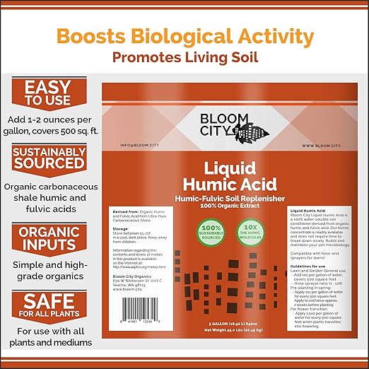 Bloom City Organic Liquid Humic Soil Health Formula, Great for Houseplants, Gardens and Lawns, Quart (32 oz) Concentrated Makes 30+ Gallons