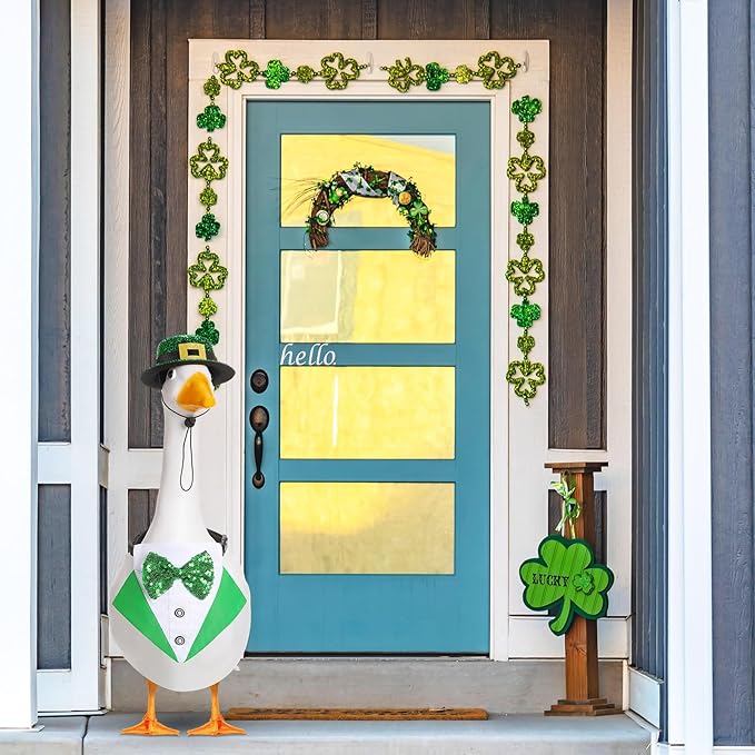 St. Patrick's Day Porch Goose Outfit 23"/ 17'' Statue Tuxedo Bandana Top Hat Cloth for Goose Lawn Decoration(Suit Collar)