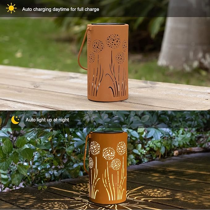 Solar Lanterns Outdoor Waterproof - Dandelion Solar Table Lamp Metal Decoration, Solar Table Lights for Desk Patio Lawn Patio Pathway Landscape Courtyard Backyard Yard Garden Art Decor(2 Pack)