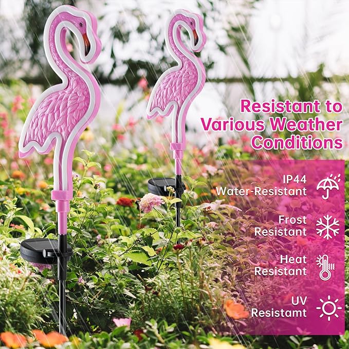 Flamingo Solar Lights Outdoor Decor,Solar Pink Flamingos Outdoor for Yard Decorations, Pink Neon Solar Flamingo Garden Lights for Outside,Pathways,Patio, Lawn, or Landscaping Decor(2Pack)