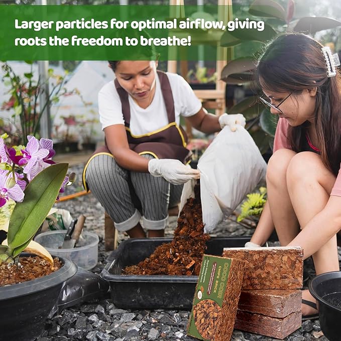 Coco Chips Substrate 2.2 LBS, Organic Coconut Husk Brick with Low EC and pH Balanced, Easy to Expand Coco Coir Mulch Medium for Garden Flowers & Reptile Bedding (2 Pcs)