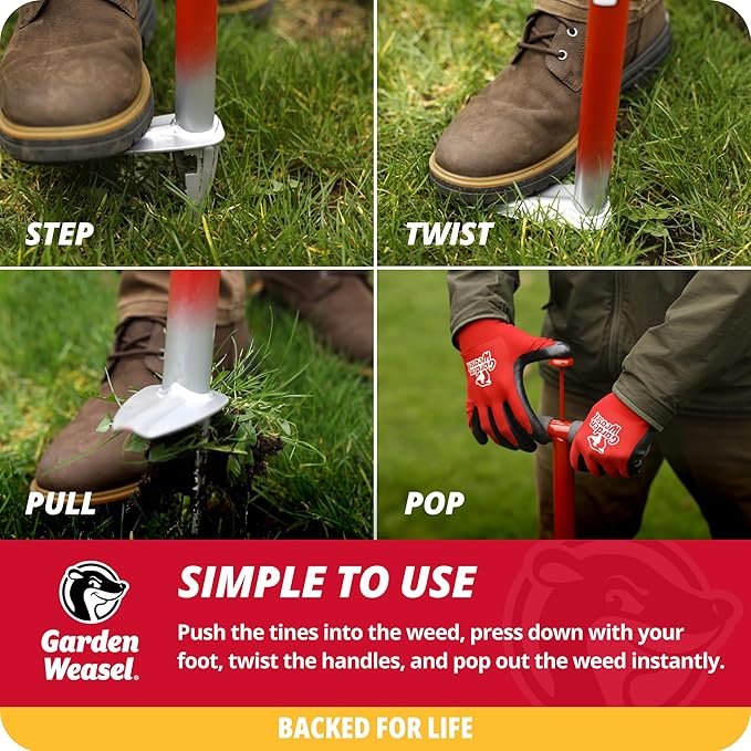 Garden Weasel WeedPopper Step & Twist - Long Handle | Easy Weeding and Puller Stand Up Tool | Dandelion and Crabgrass Remover, Heavy Duty Lawn Care | 95204