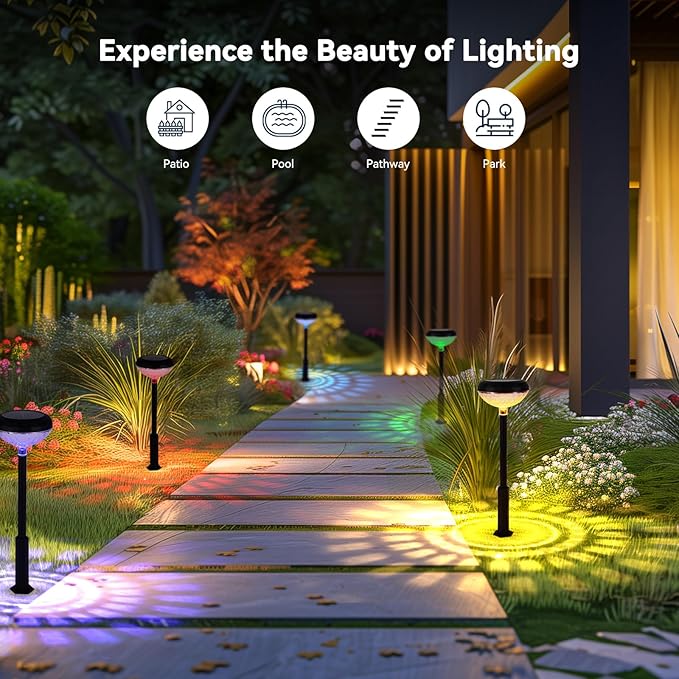 Solar Pathway Lights Outdoor Waterproof: 8 Pack LED Yard Light RGB Landscape Lighting - Color Changing Path Walkway Lights Solar Powered Garden Decor for Outside Patio Decorations