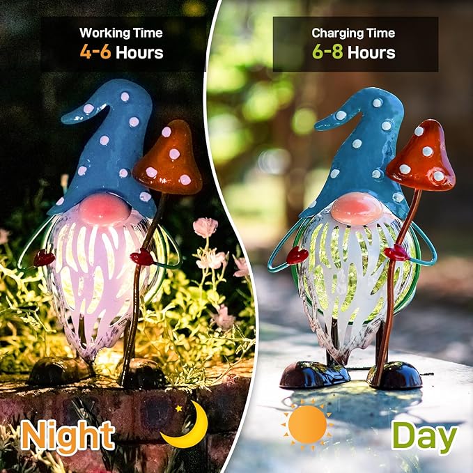 Solar Garden Outdoor Statues Decor, Metal Gnomes Solar Decorations Outdoor Figurine Lights, Solar Lantern Waterproof for Outside, Patio, Yard, Table, Porch, Lawn, Pathway