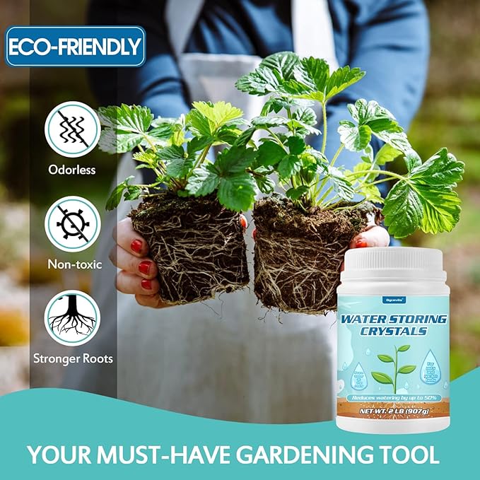 2LB Water Storing Crystals for Plants with Spoon, Water Gel Solves Plant Over-Watering and Drought Problems, Keeps The Soil Moist, Small Water Storing Polymer Crystals Powder for Plants - by Oycevila