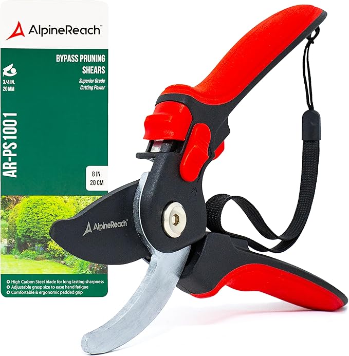 AlpineReach Bypass Pruning Shears for Gardening, Sharp Ergonomic Pruners, Heavy Duty High Carbon Steel Blade Plant Cutting Clippers, Adjustable Soft Handle for Small & Large Hands, Secateurs, Gift
