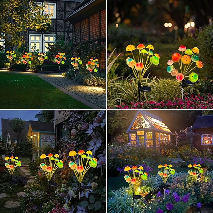 Kohlrabi Solar Garden Lights, 4 Pack Solar Mushroom Lights Outdoor, Upgraded 48LED Solar Mushroom Yard Decor Outside Waterproof, Garden Decor for Lawn Front Porch Patio Backyard, 6 Colors Mushroom