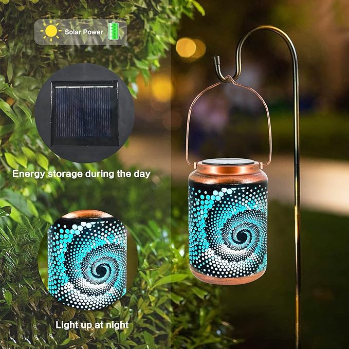 Solar Lanterns Outdoor Hanging Lantern Metal Waterproof LED Lantern with Solar Powered Garden Patio Decorations Decor Lantern with Handle Christmas Gift Idea