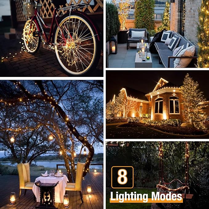btfarm Solar String Lights for Outside - 80LED 33FT Solar Fairy Lights Outdoor Waterproof 8 Modes, Copper Wire Solar Powered Twinkle Lights for Tree Garden Christmas Wedding Party Decor, Warm White