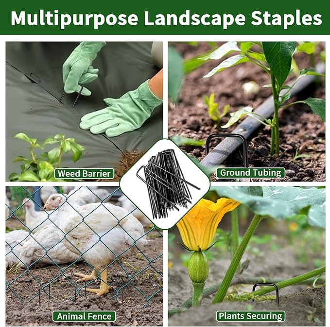 6 Inch Galvanized Garden Landscape Staples Stakes, Heavy Duty Anti Rust Stakes U-Shaped Weed Barrier Fabric Stakes for Holding Fence Ground Cover Artificial Turf Soaker Hose Dripper Irrigation (30)